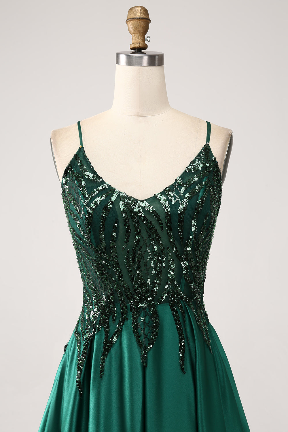 Dark Green A-Line Spaghetti Straps Long Prom Dress