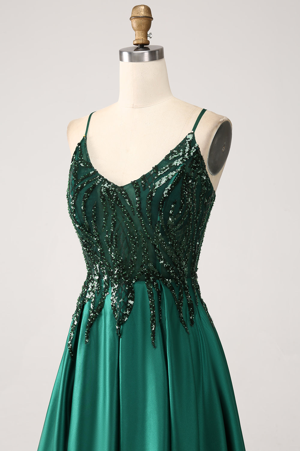 Dark Green A-Line Spaghetti Straps Long Prom Dress