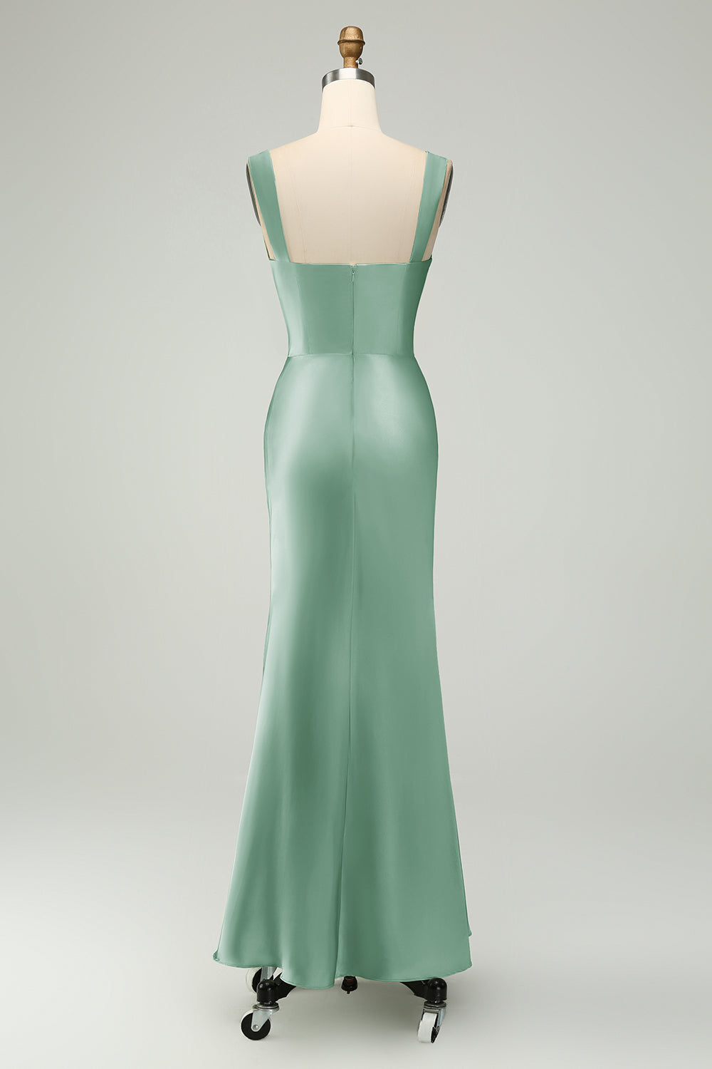 Green Satin Mermaid Long Bridesmaid Dress with Eyelash Lace