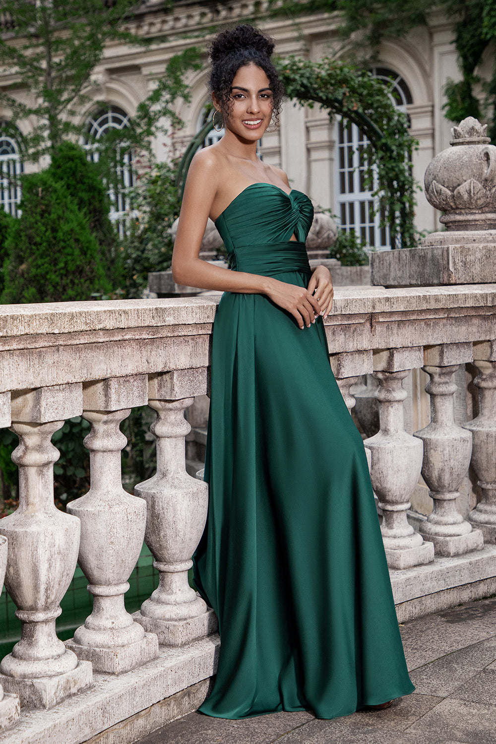 Dark Green A Line Sweetheart Pleated Keyhole Long Bridesmaid Dress