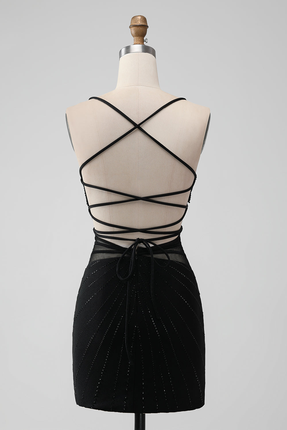 Black Tight Spaghetti Straps Corset Short Homecoming Dress with Beading