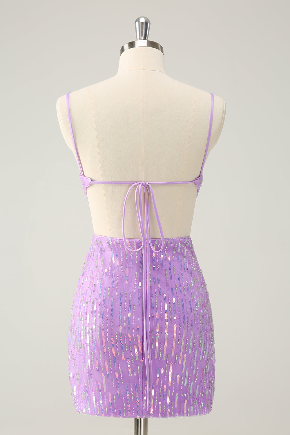 Glitter Purple Tight Sequined V Neck Short Homecoming Dress