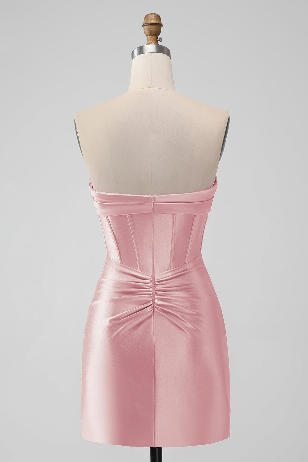 Fuchsia Bodycon Sweetheart Satin Corset Short Homecoming Dress