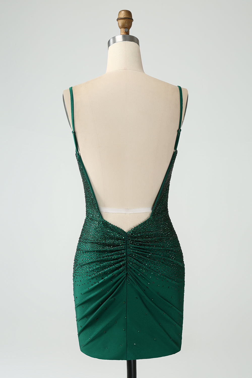 Dark Green Bodycon Spagehtti Straps Backless Homecoming Dress with Beading