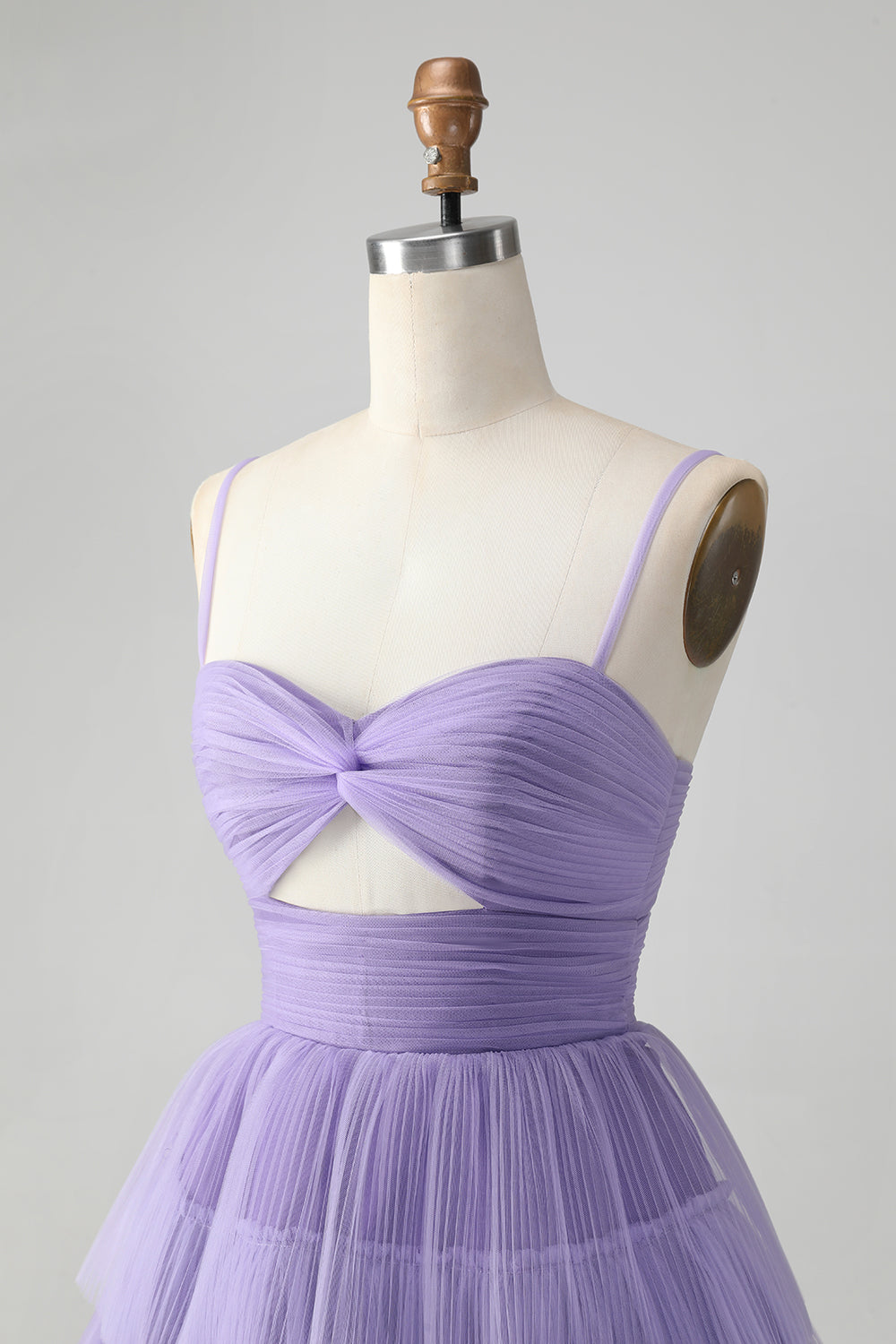 Cute Purple A Line Spaghetti Straps Tulle Tiered Short Homecoming Dress