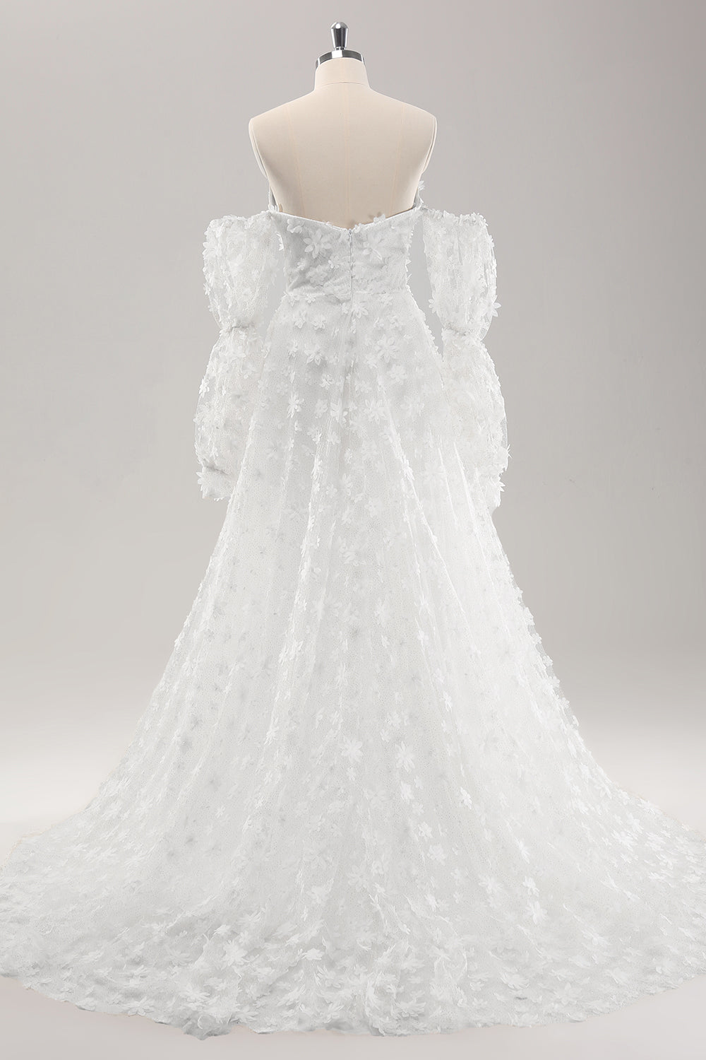 White A Line Sweetheart Applique Lace Wedding Dress with Detachable Sleeves