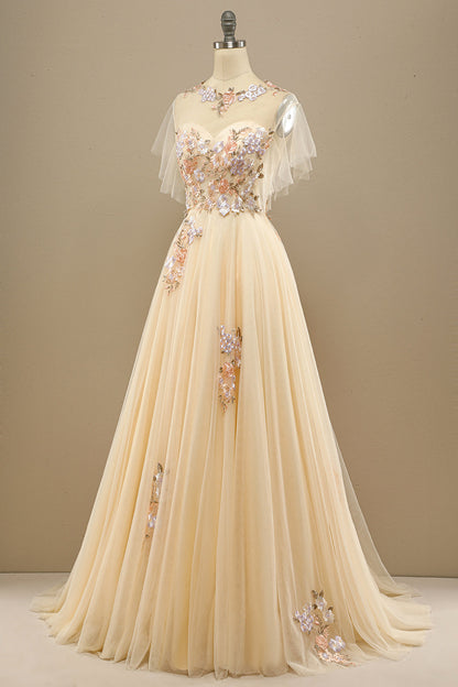 Yellow Long Prom Dress With Appliques