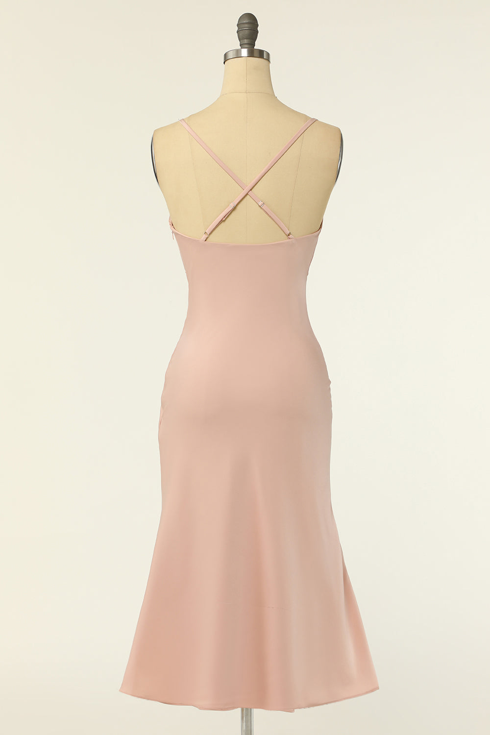 Sheath Spaghetti Straps Blush Bridesmaid Dress