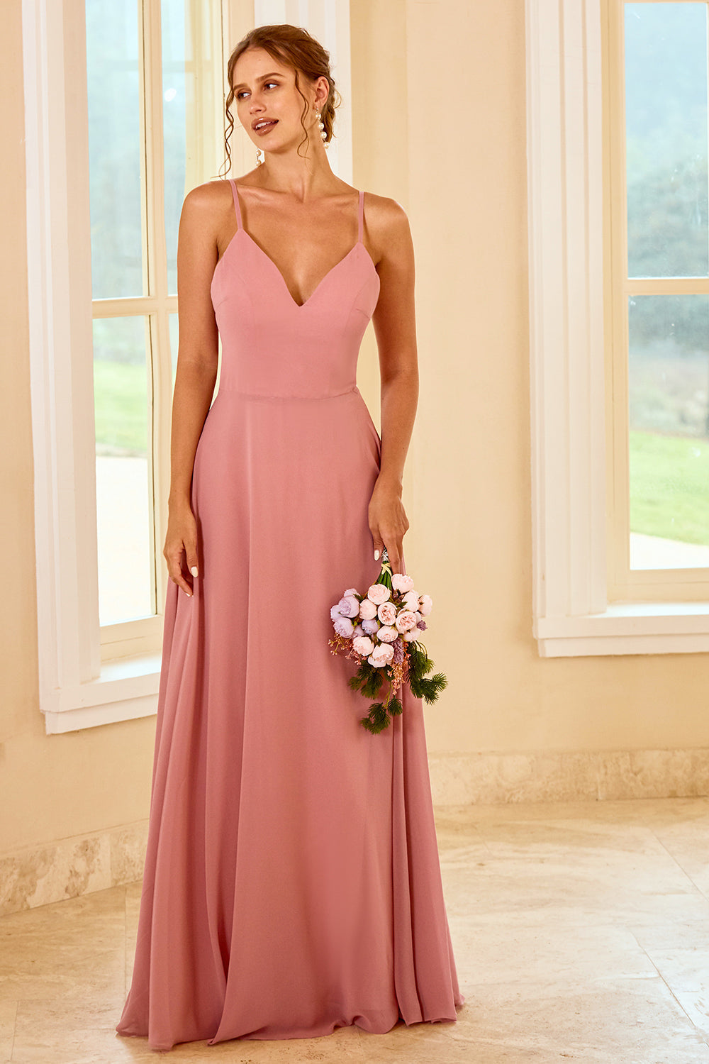 Blush Long Boho Bridesmaid Dress