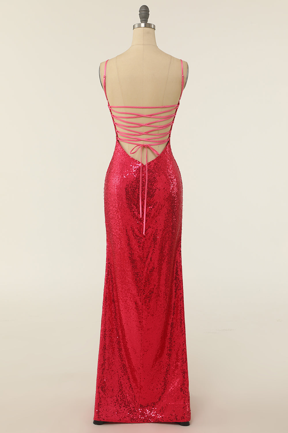 Sheath Spaghetti Straps Fuchsia Sequins Party Dress