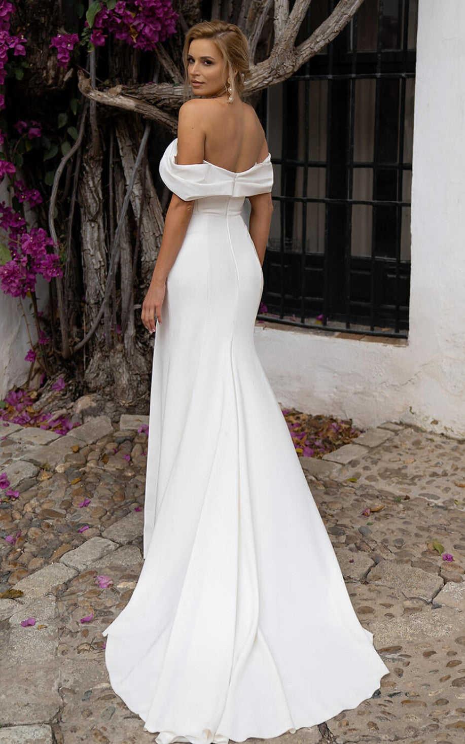 Hathaway | Mermaid Satin Off-the-Shoulder Sheath Wedding Dress with Zipper and Slit