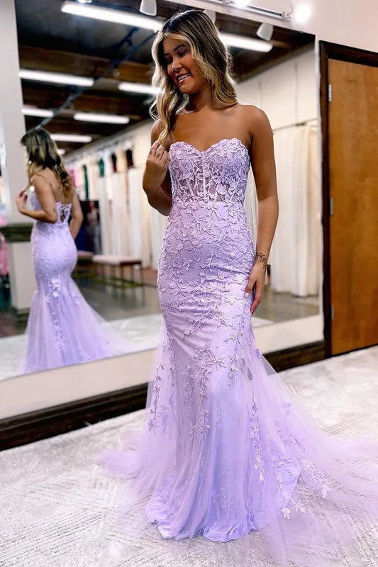 Evie |Mermaid Sweetheart Neck Lace Long Prom Dress With Appliques