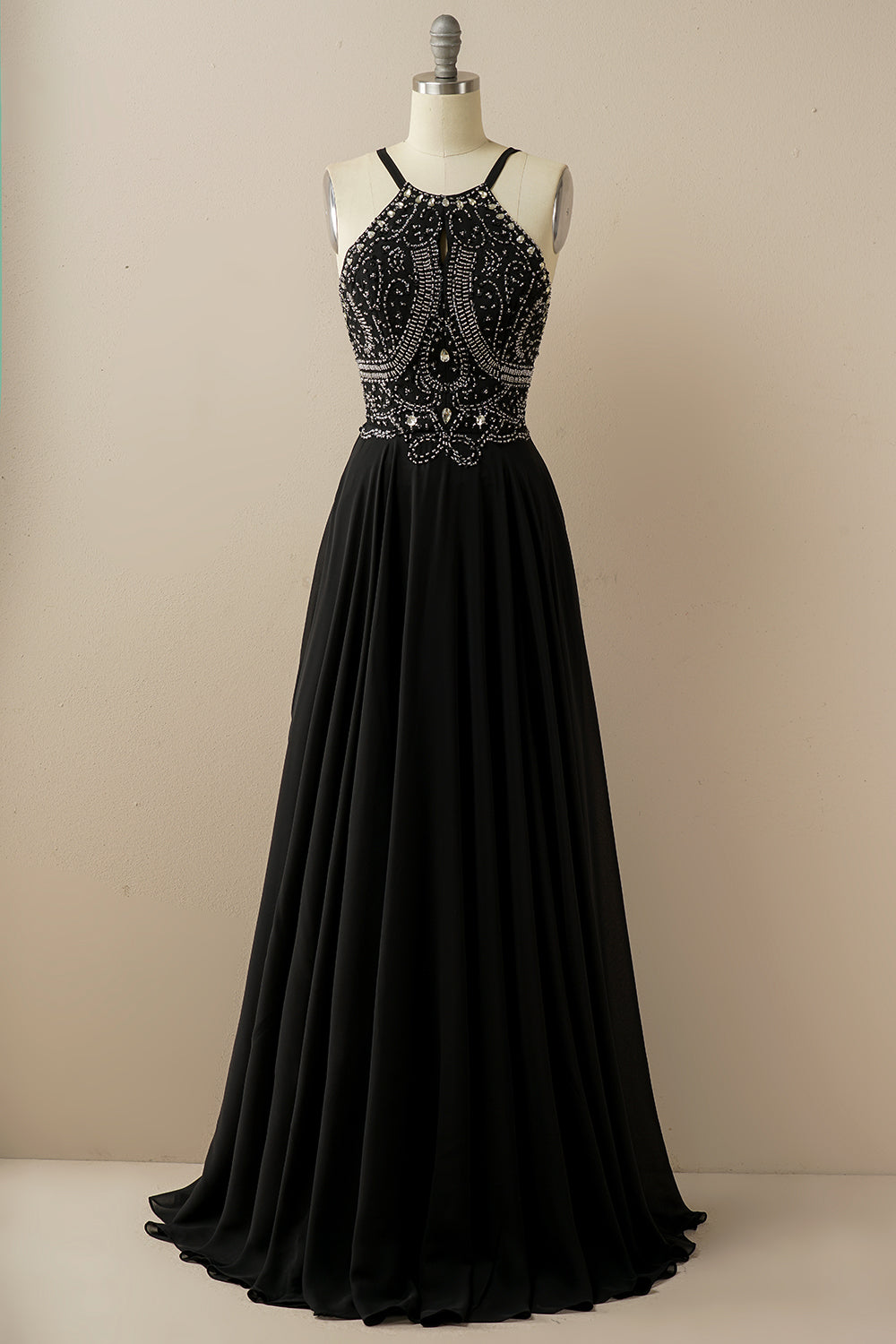 Halter Beaded Backless Prom Dress