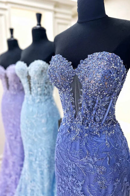 Terry | Black Sweetheart Lace Appliques Mermaid Long Prom Dresses