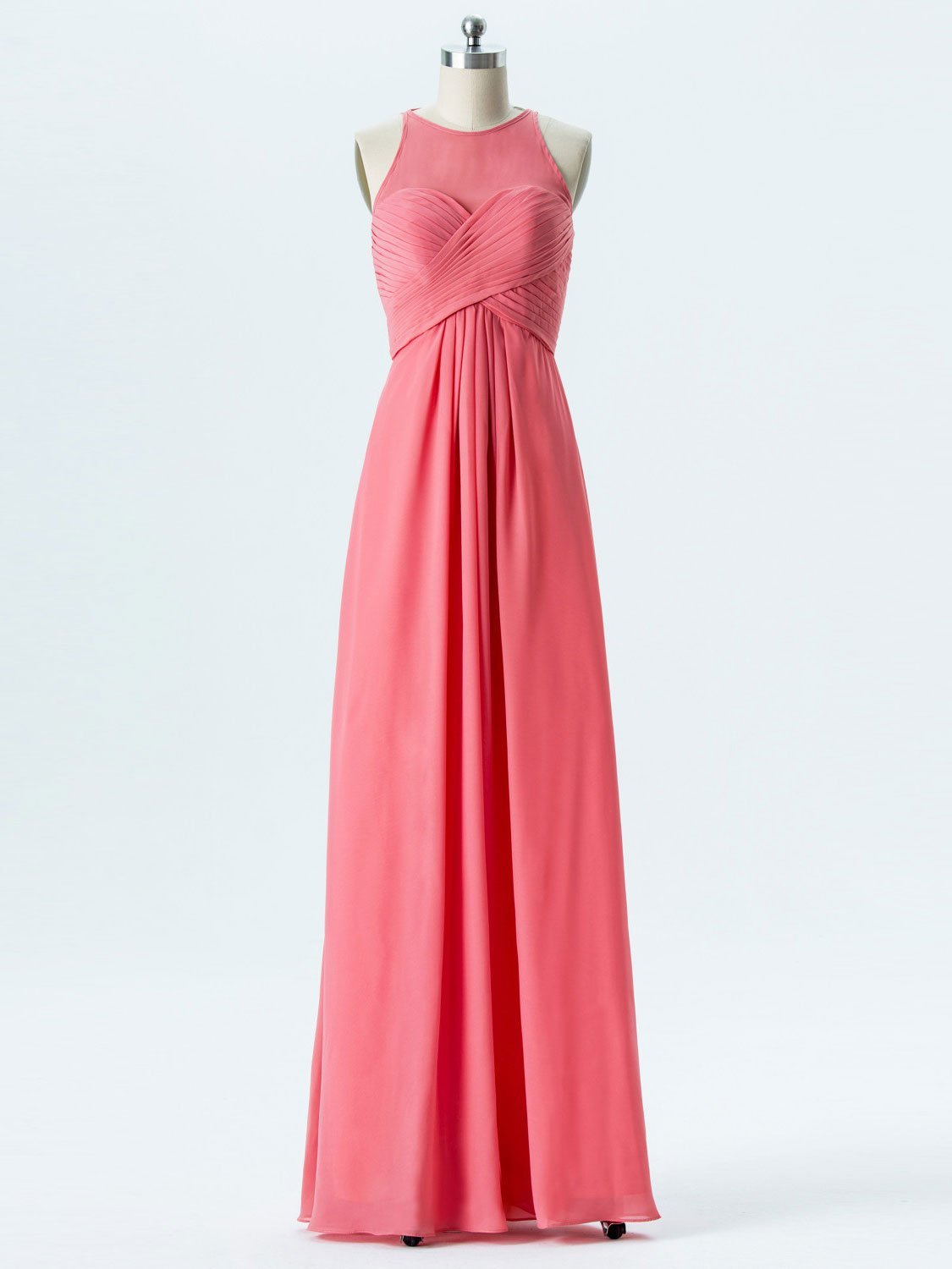 A-line Halter Scoop-Neck Floor-Length Chiffon Bridesmaid Dresses