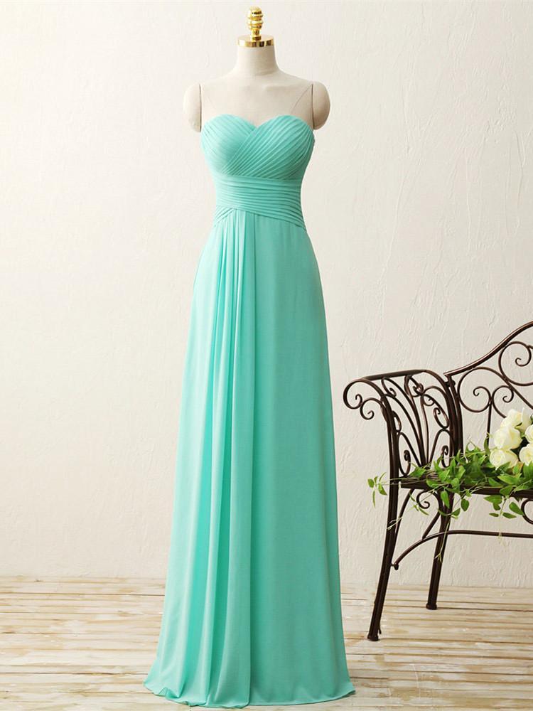 A-line Sweetheart Floor-Length Chiffon Simple Mint Bridesmaid Dresses