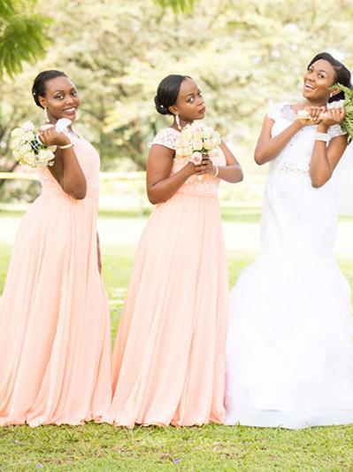 Eye-catching Chiffon & Lace Cap Sleeves A-line Bridesmaid Dresses