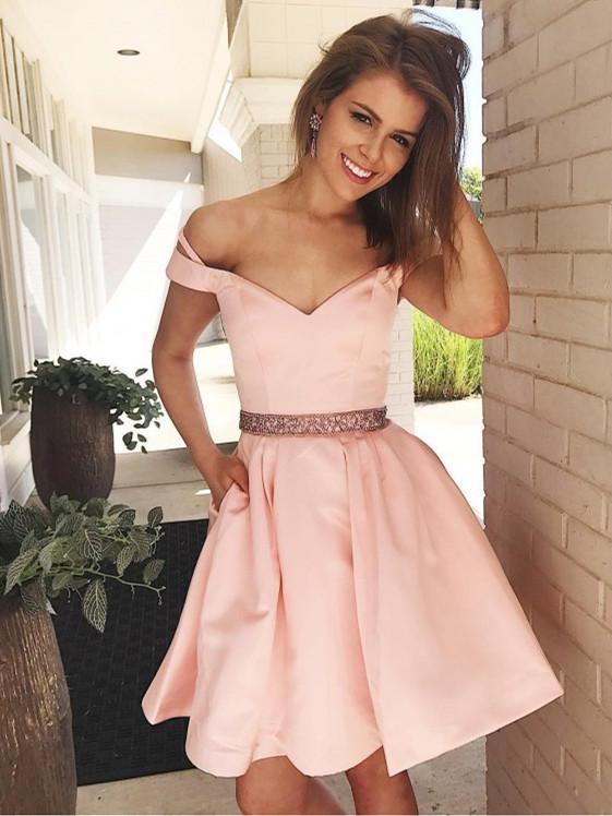 Fabulous Satin Off-the-shoulder Neckline A-line Homecoming Dresses