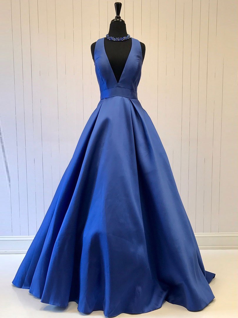 A-line Halter Sweep Train Satin Bow Prom Dress