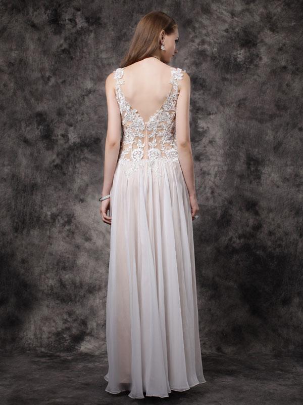 A-line Spaghetti Strap Floor-Length Chiffon Rhine Stone Prom Dress