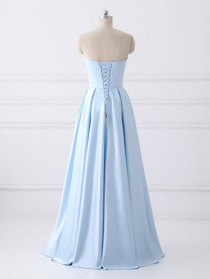 A-line Staright  Across Floor-Length Satin Rhine Stone  Prom Dresses
