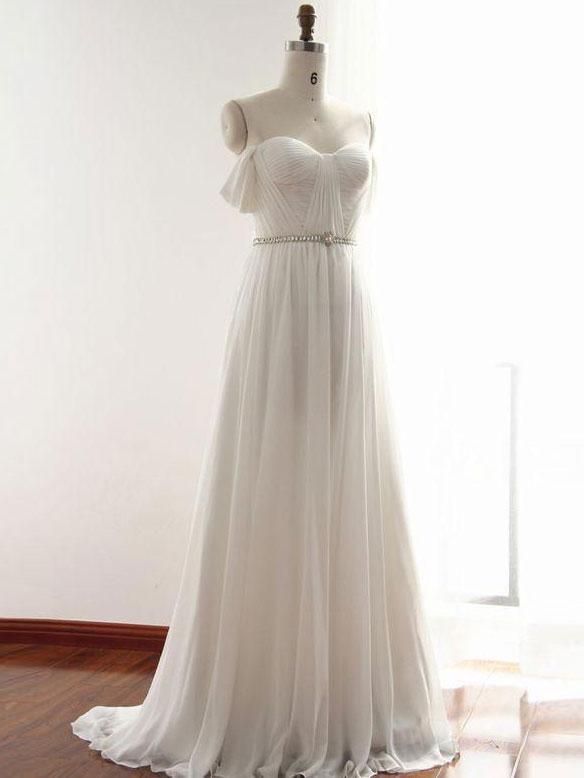 A-line Sweetheart Sweep Train Chiffon Rhinestone Prom Dresses