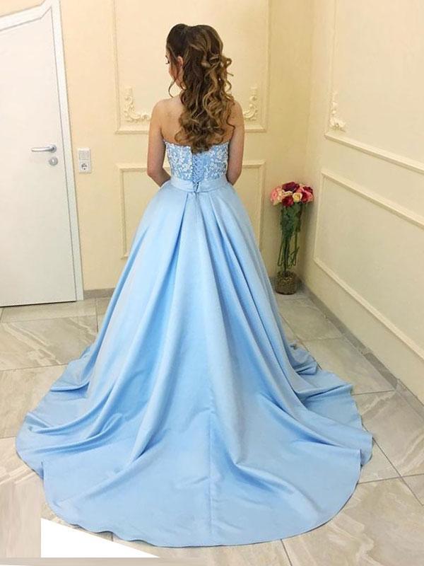 A-line Sweetheart Sweep Train Satin Appliqued Prom Dress 3112