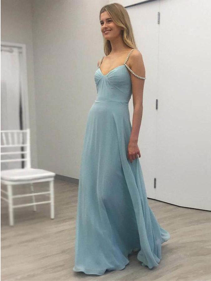 Simple Chiffon Floor-length A-line Prom Dresses With Rhinestones