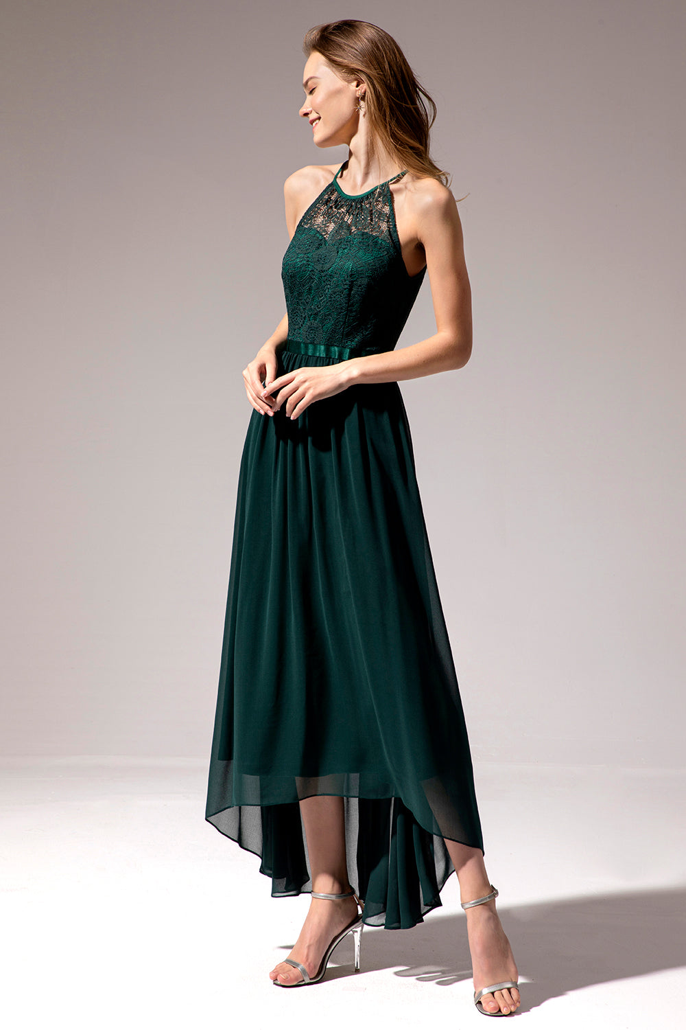 Dark Green Chiffon Lace Bridesmaid Dress