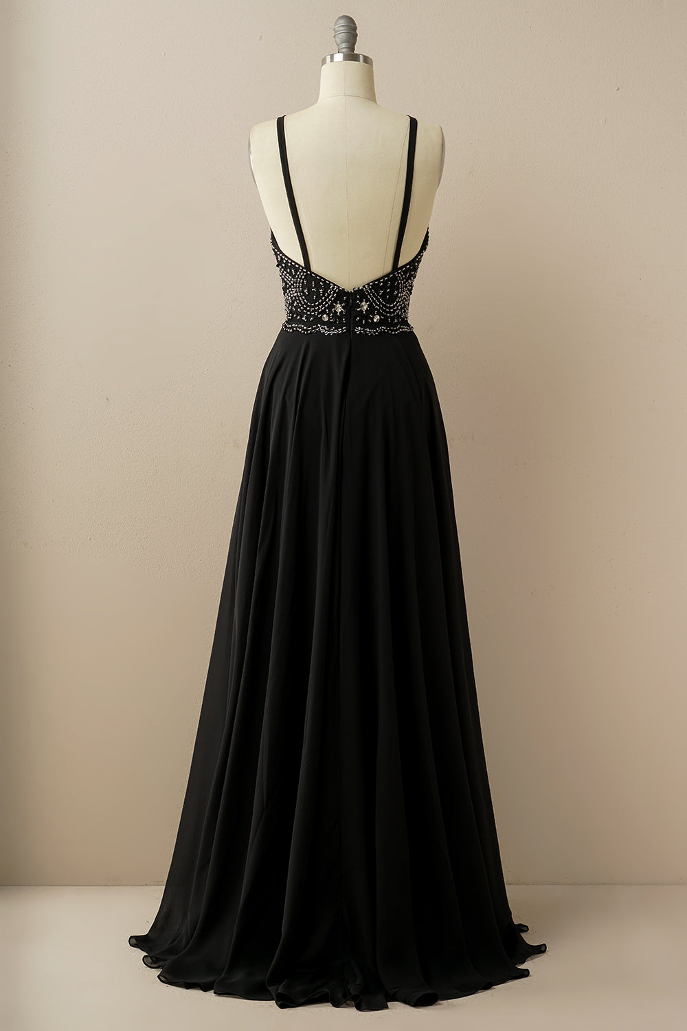 Halter Beaded Backless Prom Dress