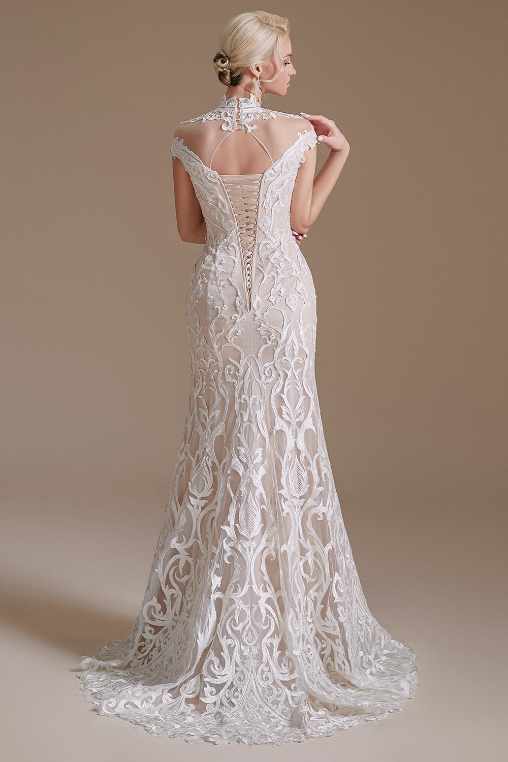 Mermaid White Lace Open Back Wedding Dress