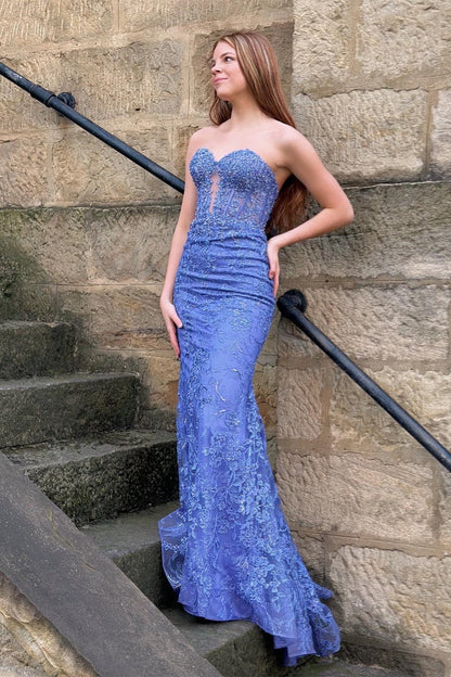 Terry | Black Sweetheart Lace Appliques Mermaid Long Prom Dresses