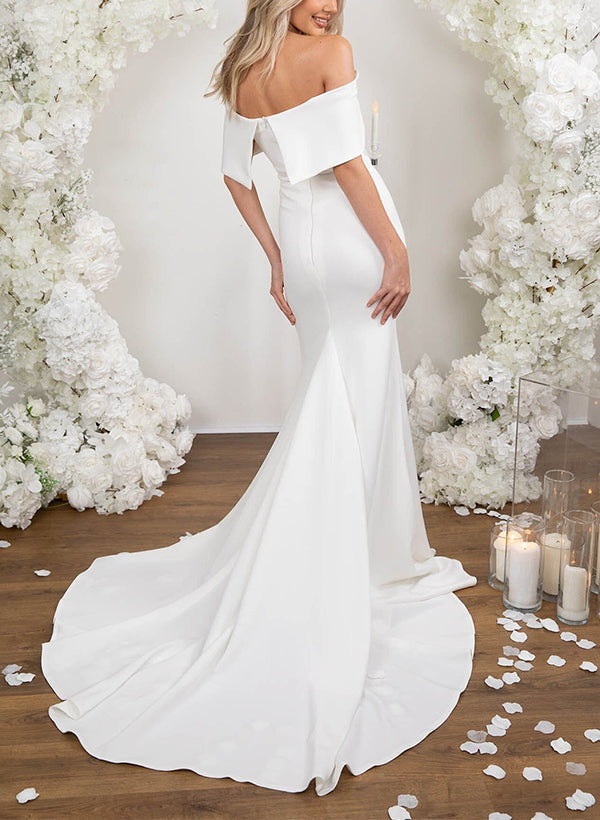 Elegant Trumpet Mermaid Off-The-Shoulder Elastic Satin Wedding Dresses