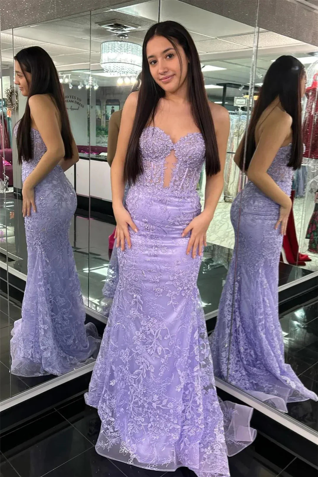 Terry | Black Sweetheart Lace Appliques Mermaid Long Prom Dresses