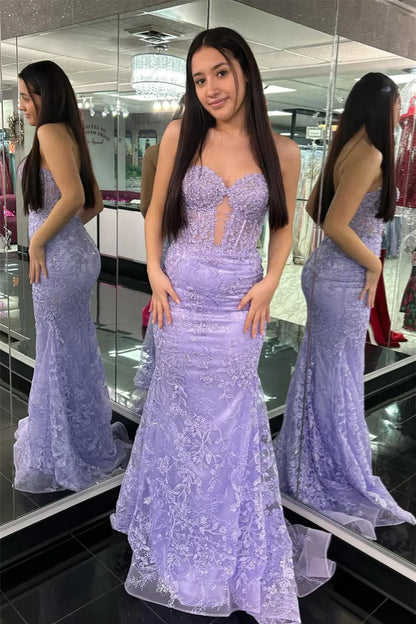 Terry | Black Sweetheart Lace Appliques Mermaid Long Prom Dresses