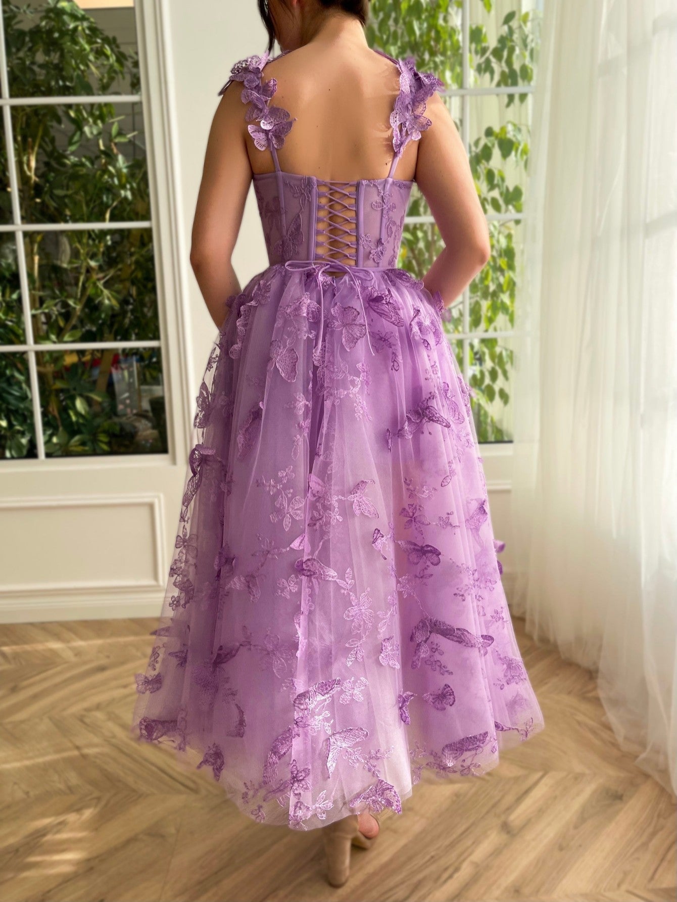 Leah | Aline Tulle Midi Prom Dress with 3D Butterflies