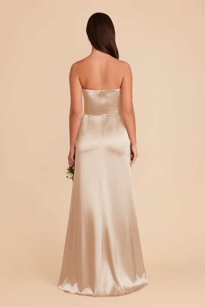 Anne Shiny Satin Dress - Neutral Champagne