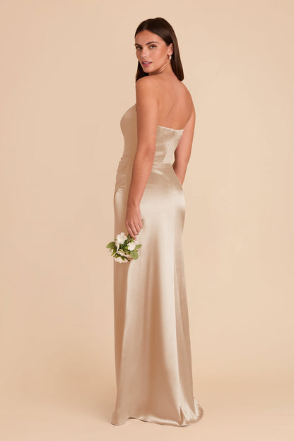 Anne Shiny Satin Dress - Neutral Champagne