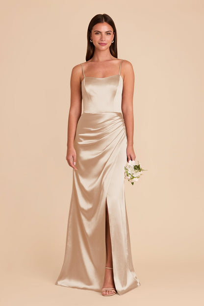 Anne Shiny Satin Dress - Neutral Champagne