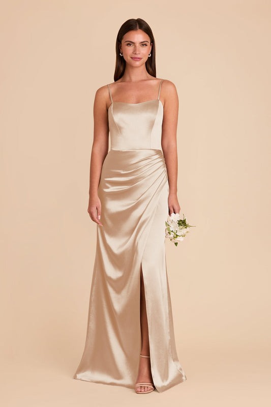 Anne Shiny Satin Dress - Neutral Champagne