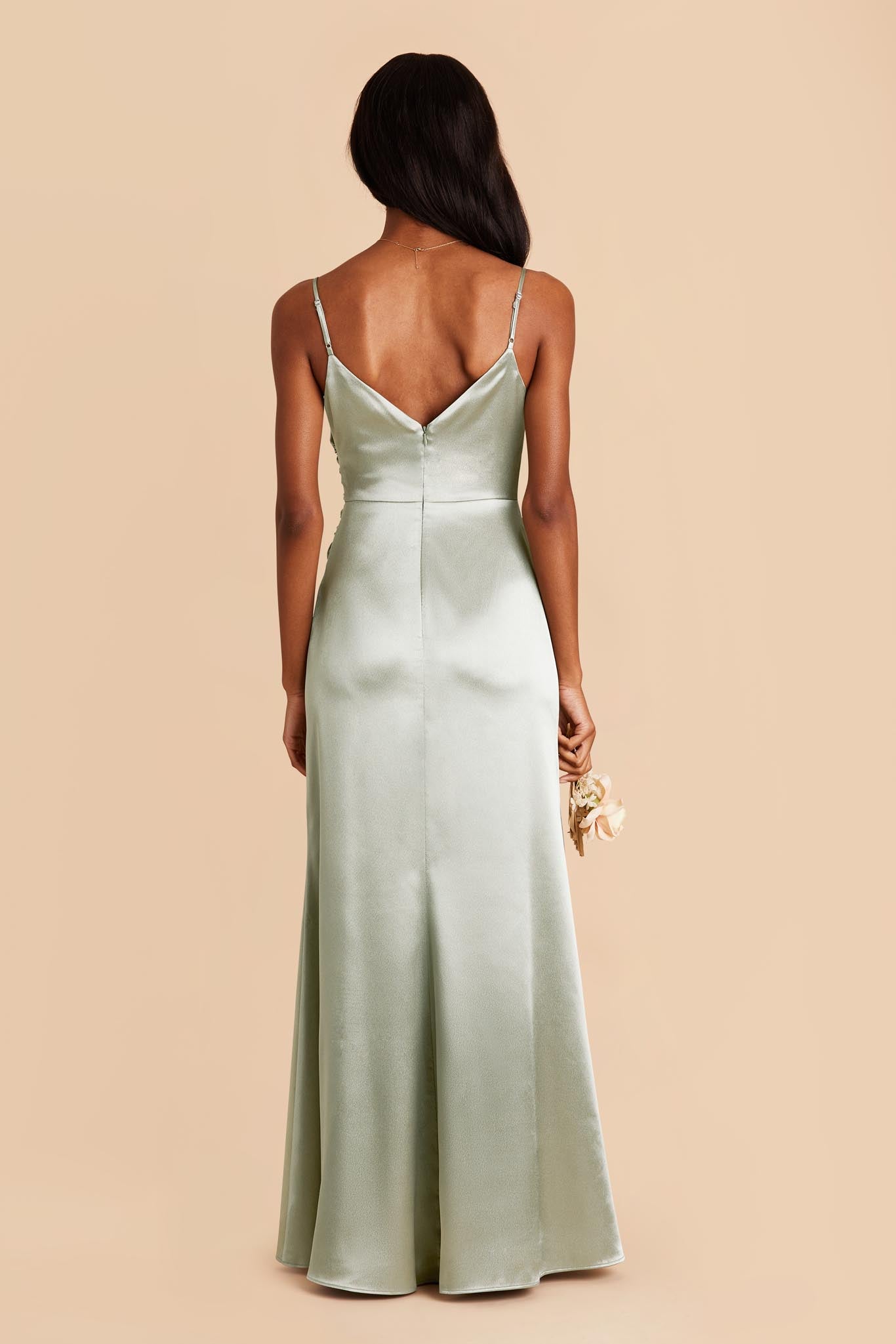 Catherine Shiny Satin Dress - Sage