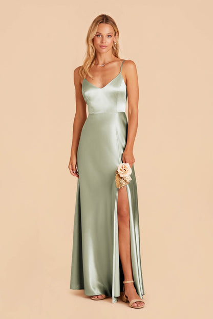 Jay Shiny Satin Dress - Sage