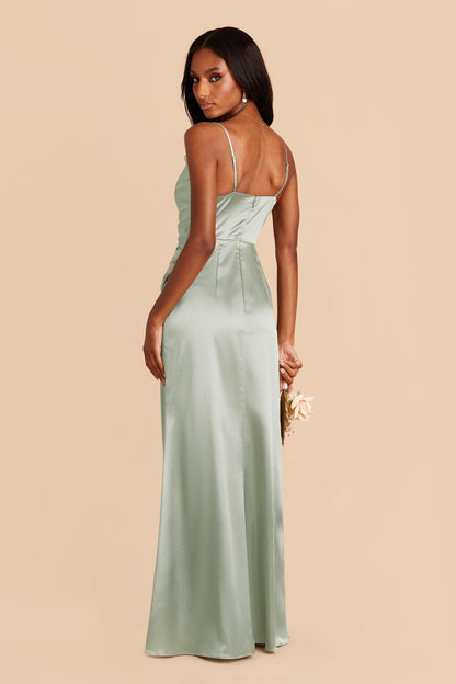 Lydia Shiny Satin Dress - Sage