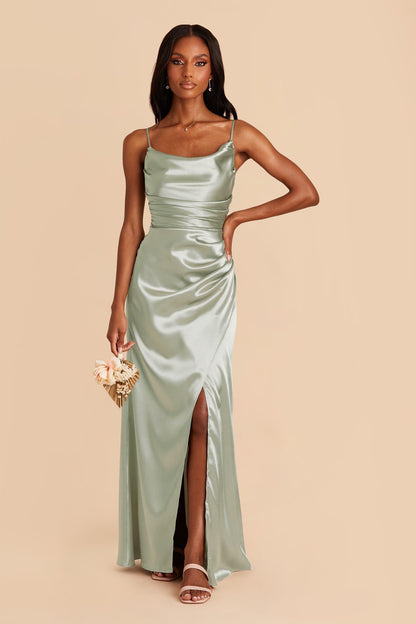 Lydia Shiny Satin Dress - Sage