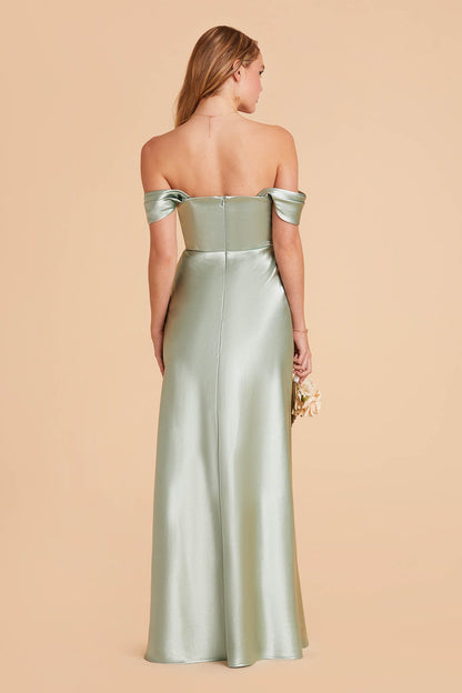 Mia Shiny Satin Convertible Dress - Sage