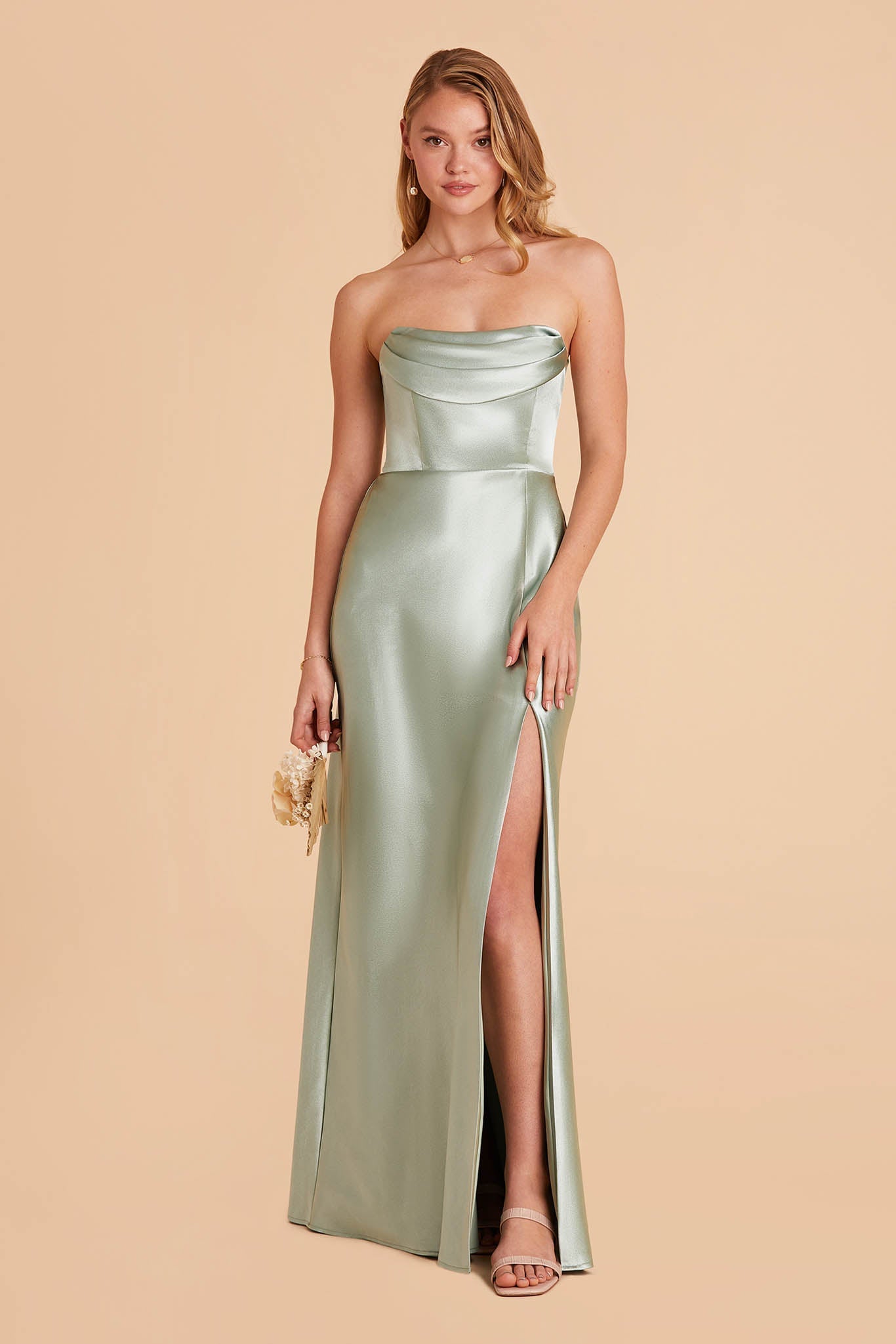 Mia Shiny Satin Convertible Dress - Sage