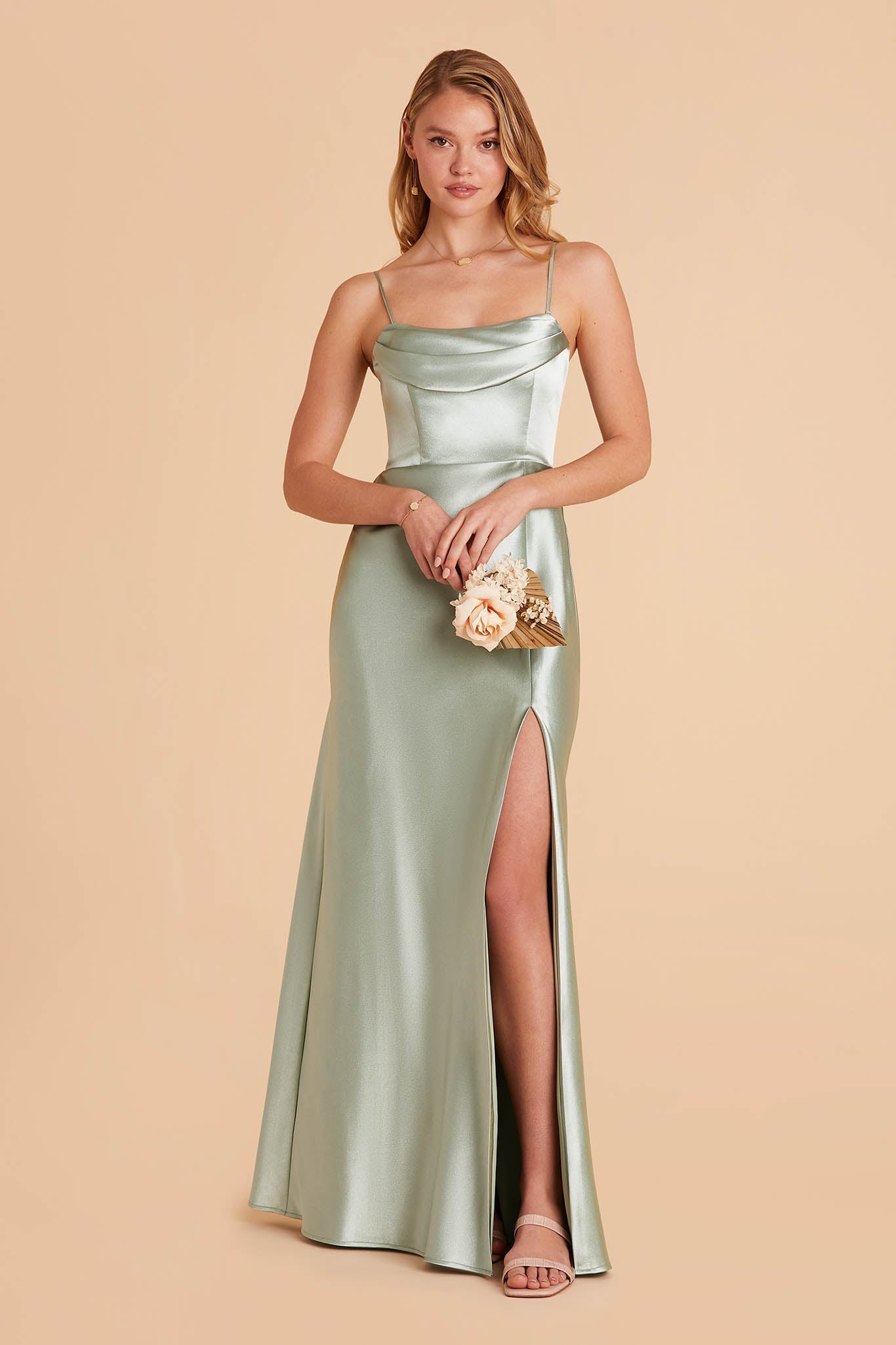 Mia Shiny Satin Convertible Dress - Sage