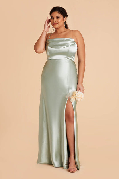 Mia Shiny Satin Convertible Dress - Sage