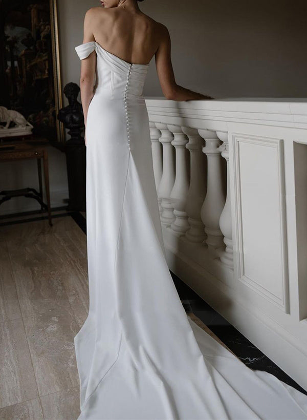 Milano | Sheath One-Shoulder Sleeveless Satin Wedding Dresses with Slit