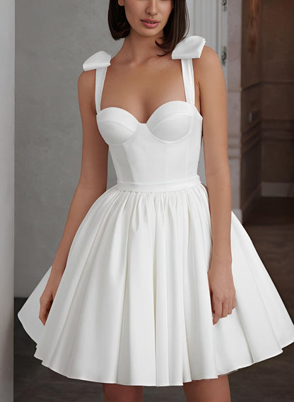 Sweet A-Line Sweetheart Sleeveless Short Satin Wedding Dresses